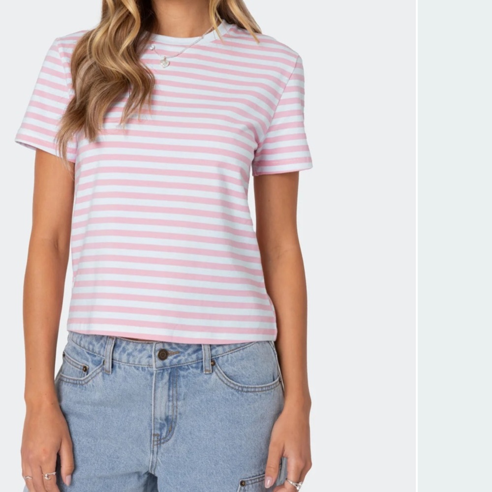 Pink and White Striped Women's Top edikted